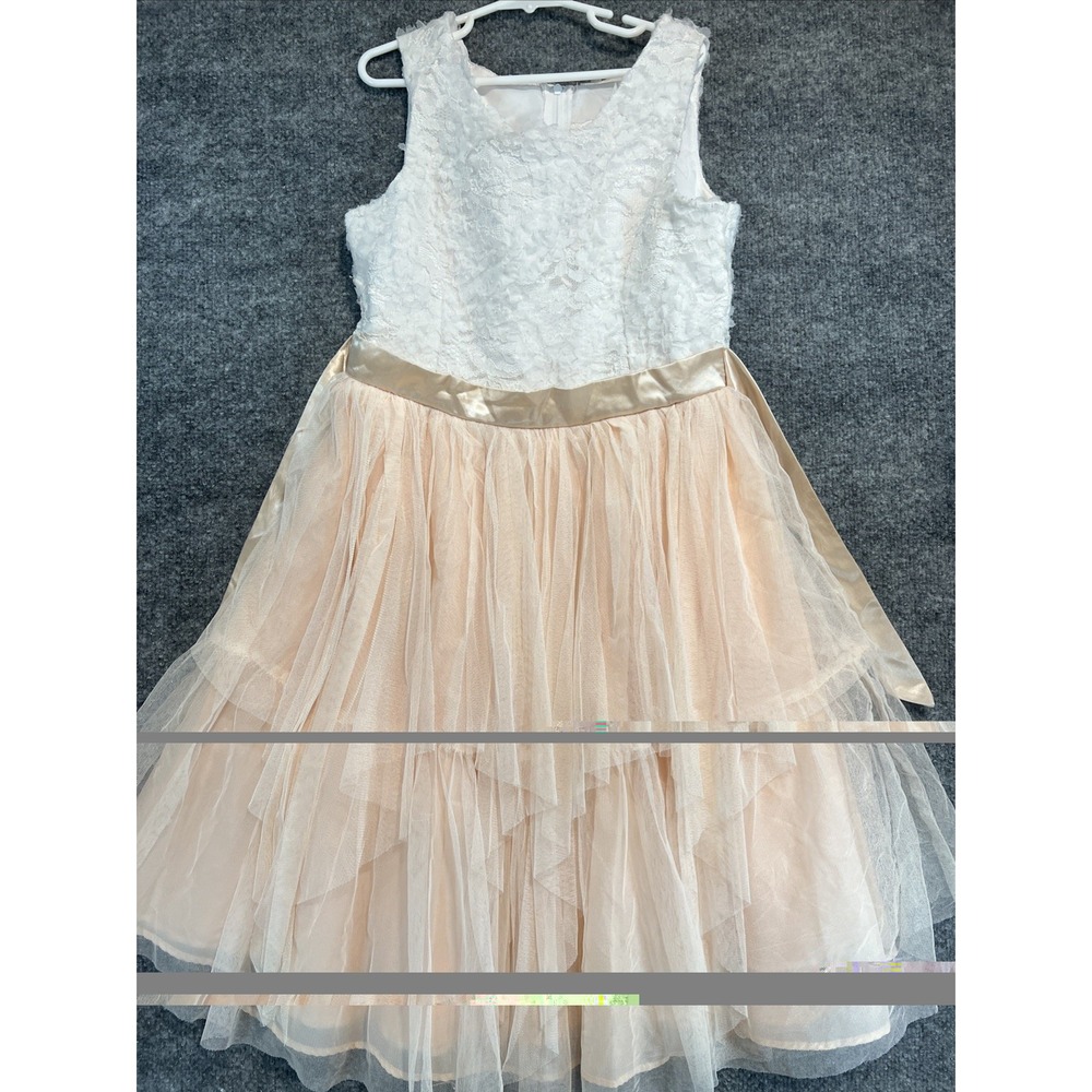 Emily Rose Girls Special Occasion Dress Size 16 White Lace Blush Pink Tulle